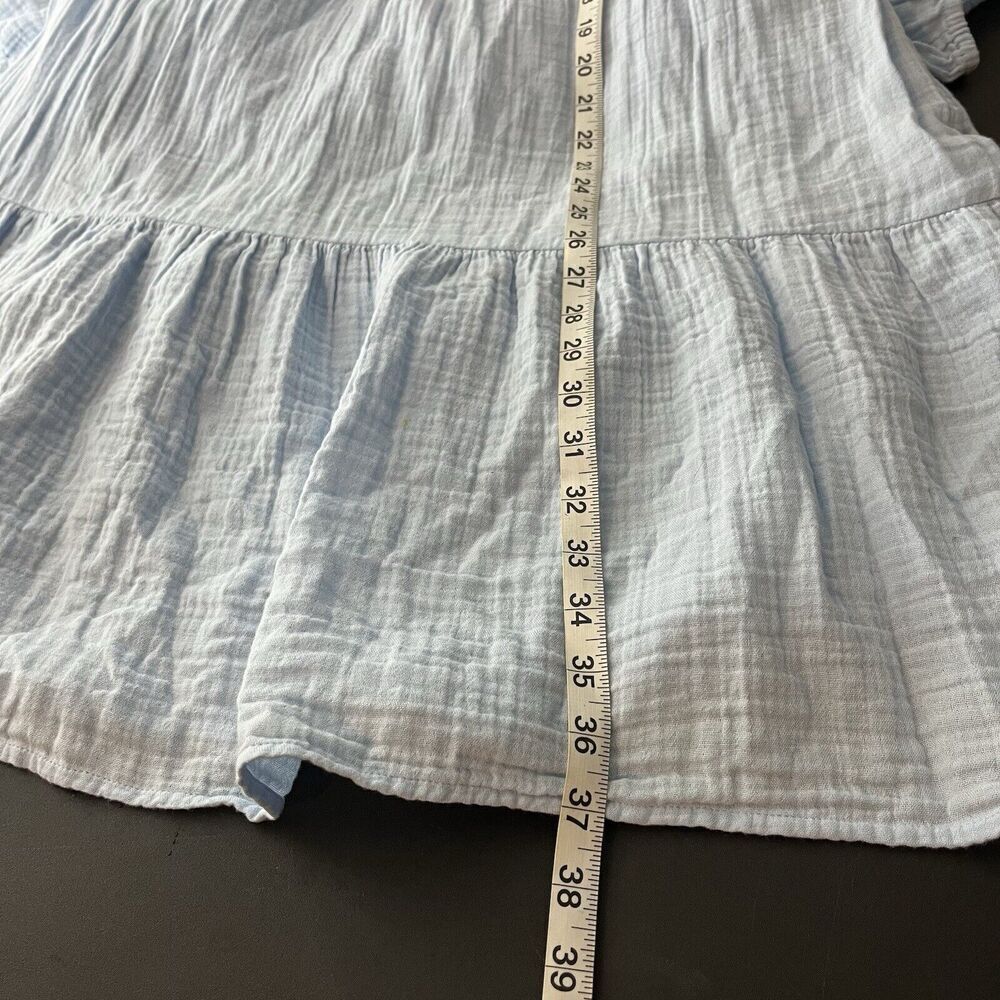 NWT Gap Crinkle Gauze Blue Puff Sleeve Tiered Mini Dress Size Large Boho - Picture 7 of 7